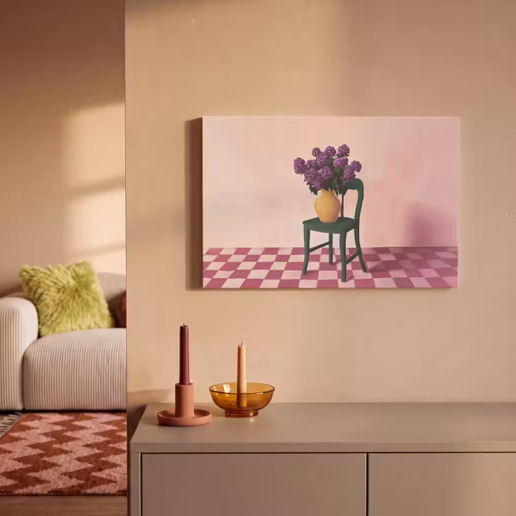 Stoel - Vaas - Bloemen - Geblokt canvas 2cm klein -sfeer1