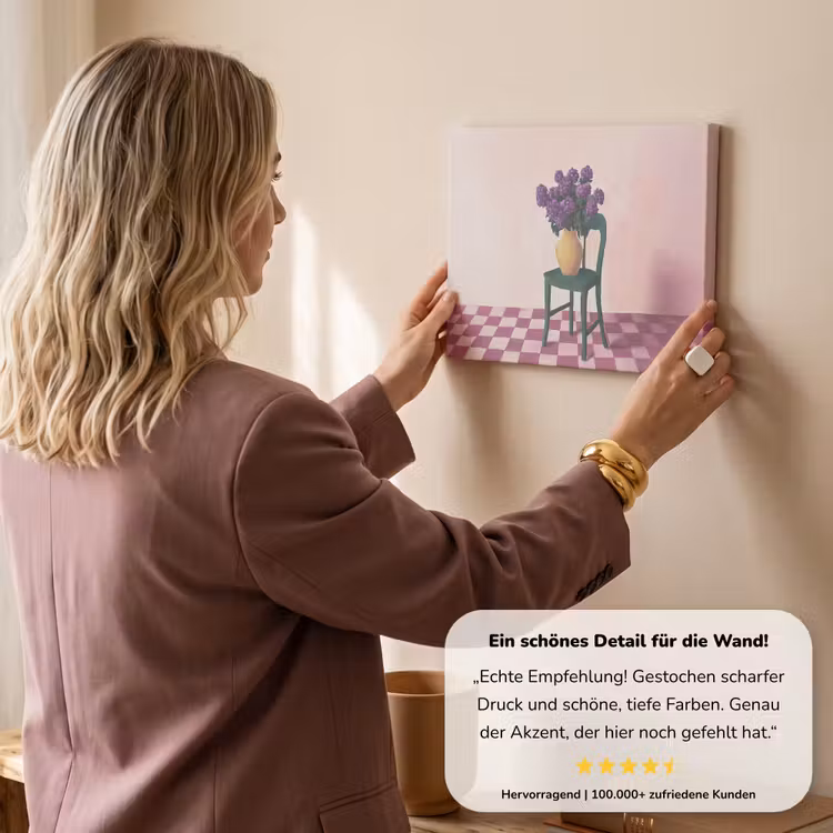 Stoel - Vaas - Bloemen - Geblokt canvas 2cm klein -sfeer3