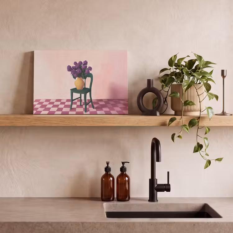 Stoel - Vaas - Bloemen - Geblokt canvas 2cm klein -sfeer6