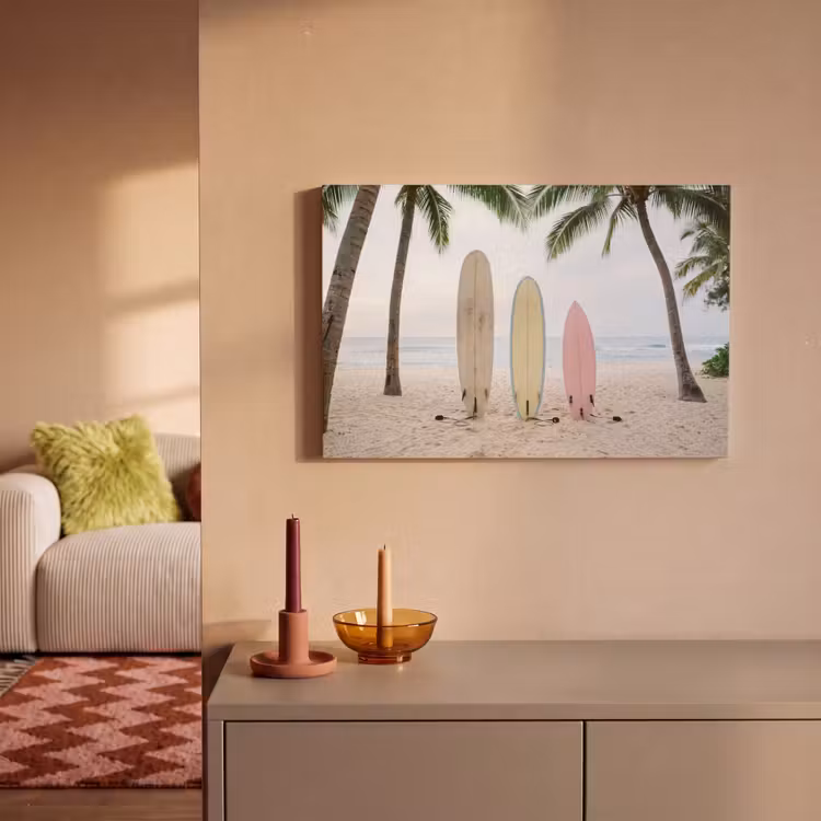 Surfboard - Palmbomen - Kleurrijk canvas 2cm klein -sfeer1