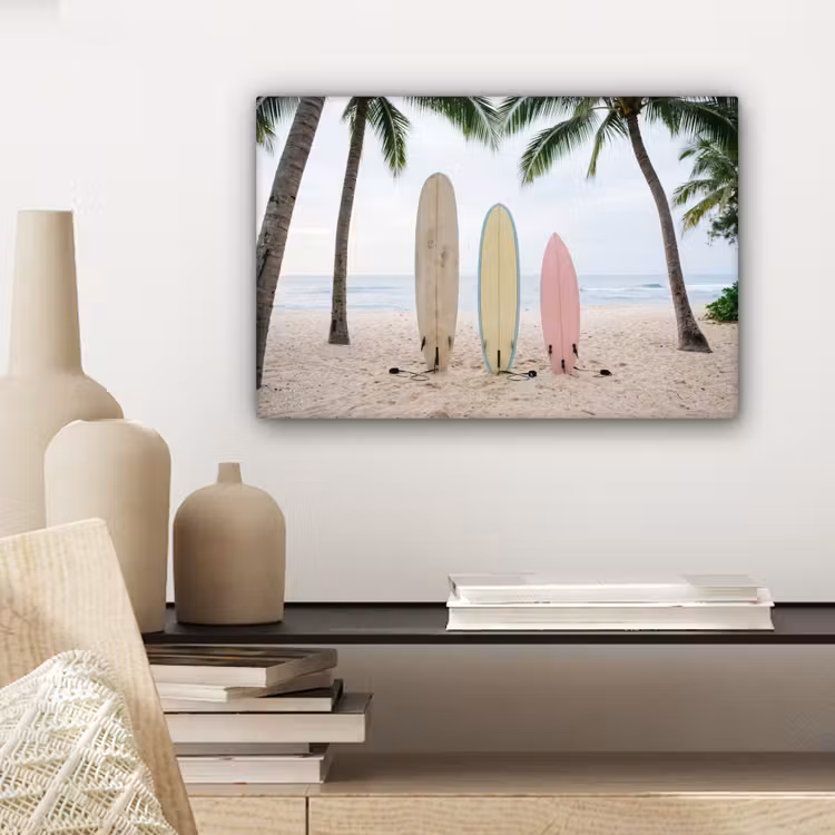 Surfboard - Palmbomen - Kleurrijk canvas 2cm klein -sfeer6