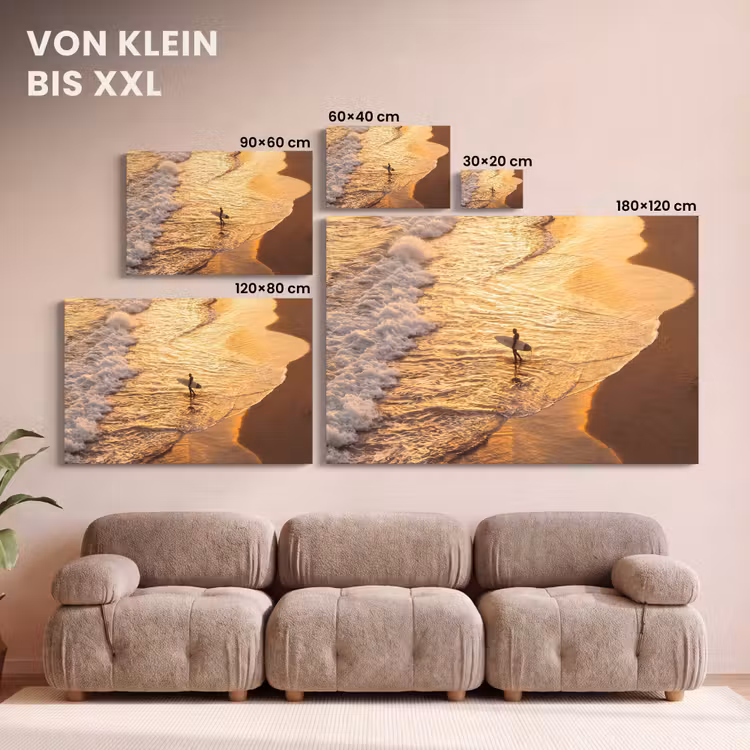 Surfer - Strand - Zonsondergang - Oceaan - Goud canvas 2cm klein -Xsfeer8_DE