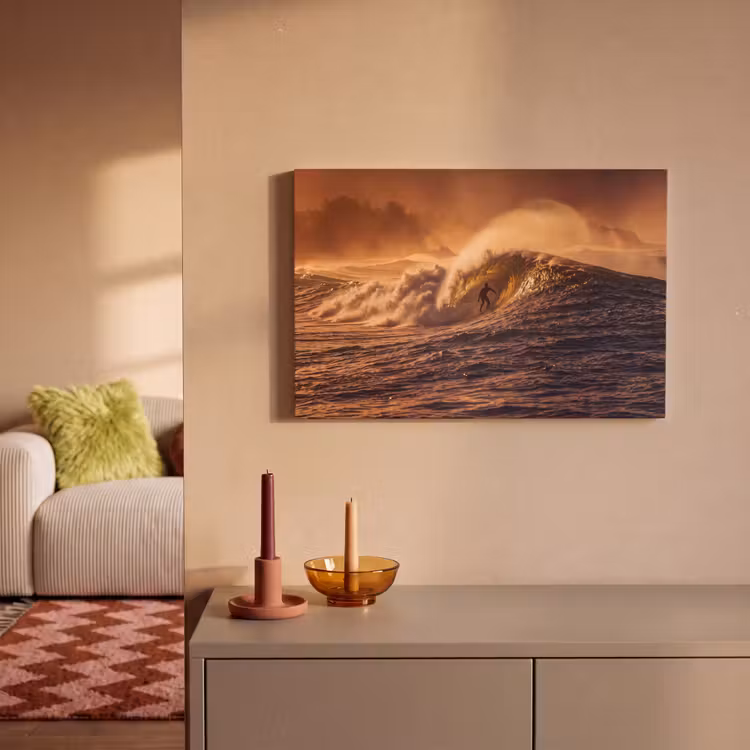 Surfer - Golf - Oceaan - Sport - Oranje canvas 2cm klein -sfeer1