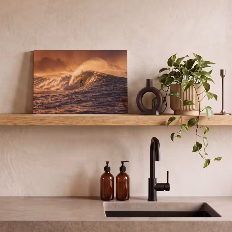 Surfer - Golf - Oceaan - Sport - Oranje canvas 2cm klein -sfeer3