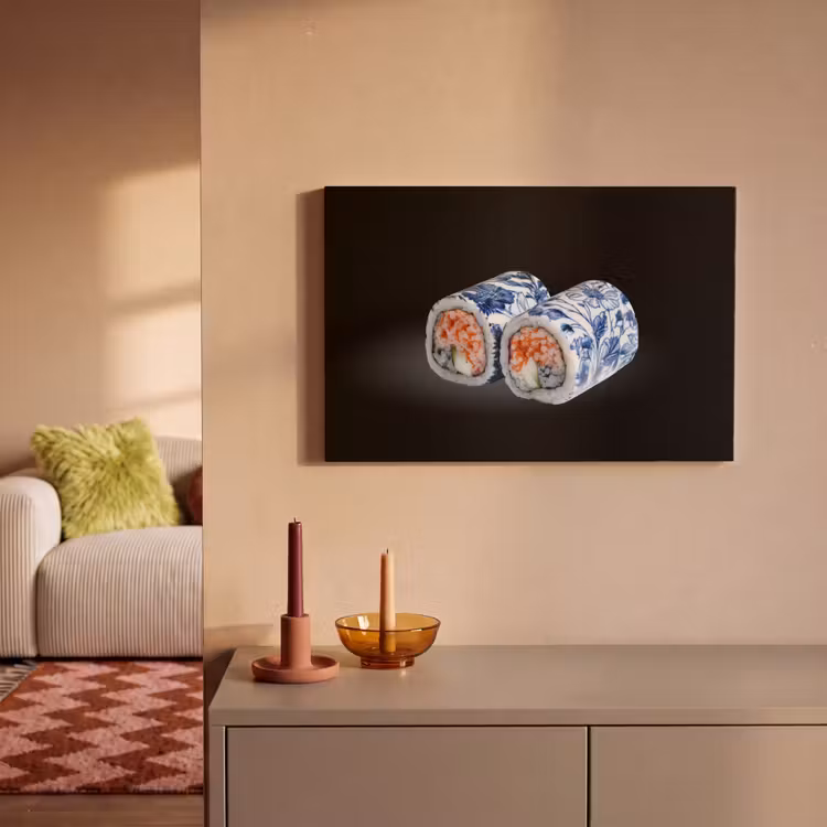 Sushi - Delfts blauw - Rijst - Vis - Elegant canvas 2cm klein -sfeer1