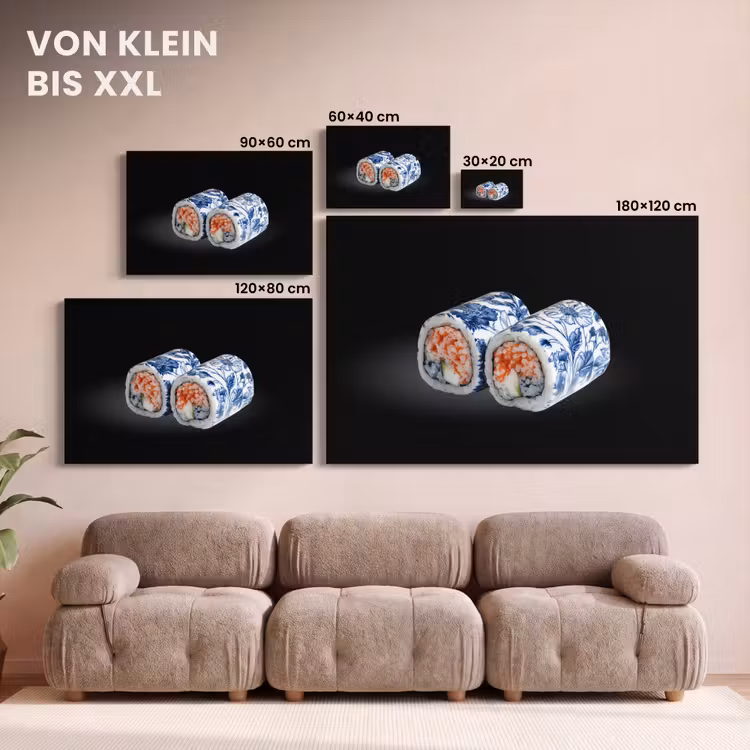 Sushi - Delfts blauw - Rijst - Vis - Elegant canvas 2cm klein -Xsfeer8_DE
