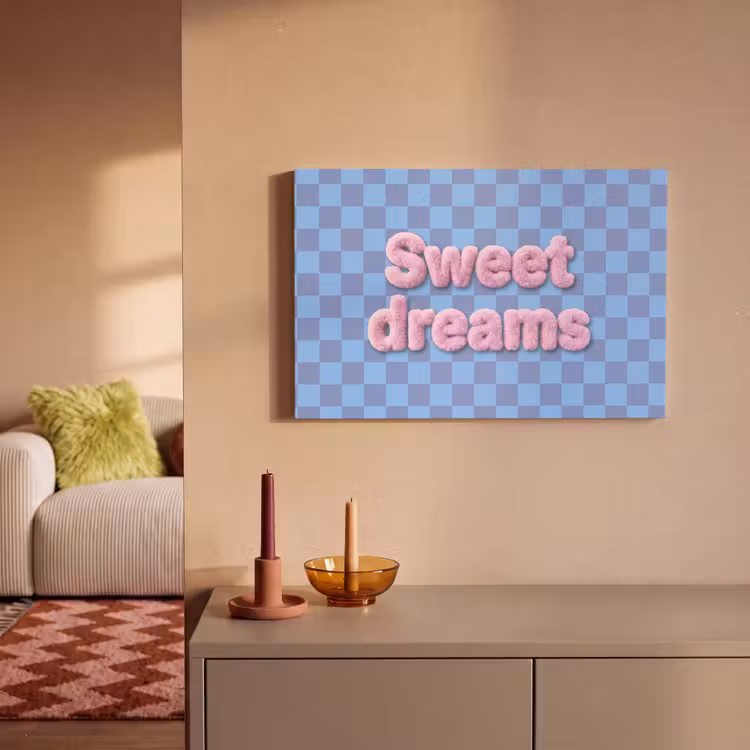 Sweet dreams - Vierkanten - Roze - Blauw canvas 2cm klein -sfeer1