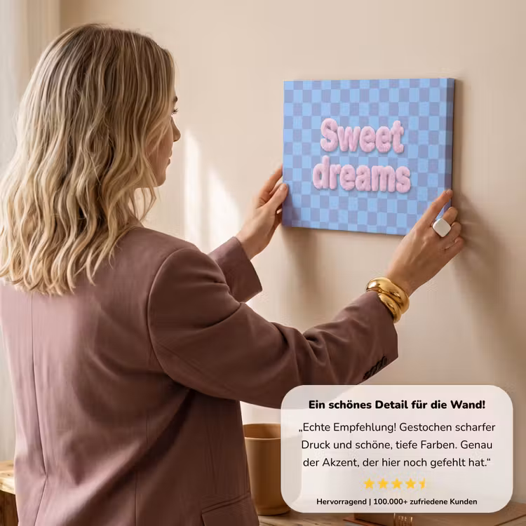 Sweet dreams - Vierkanten - Roze - Blauw canvas 2cm klein -sfeer3