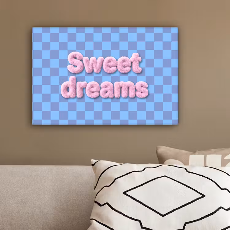 Sweet dreams - Vierkanten - Roze - Blauw canvas 2cm klein -sfeer6
