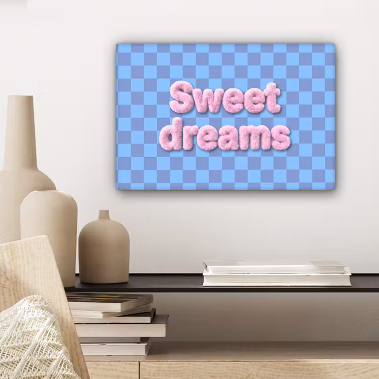 Sweet dreams - Vierkanten - Roze - Blauw canvas 2cm klein -closeup_print_DE