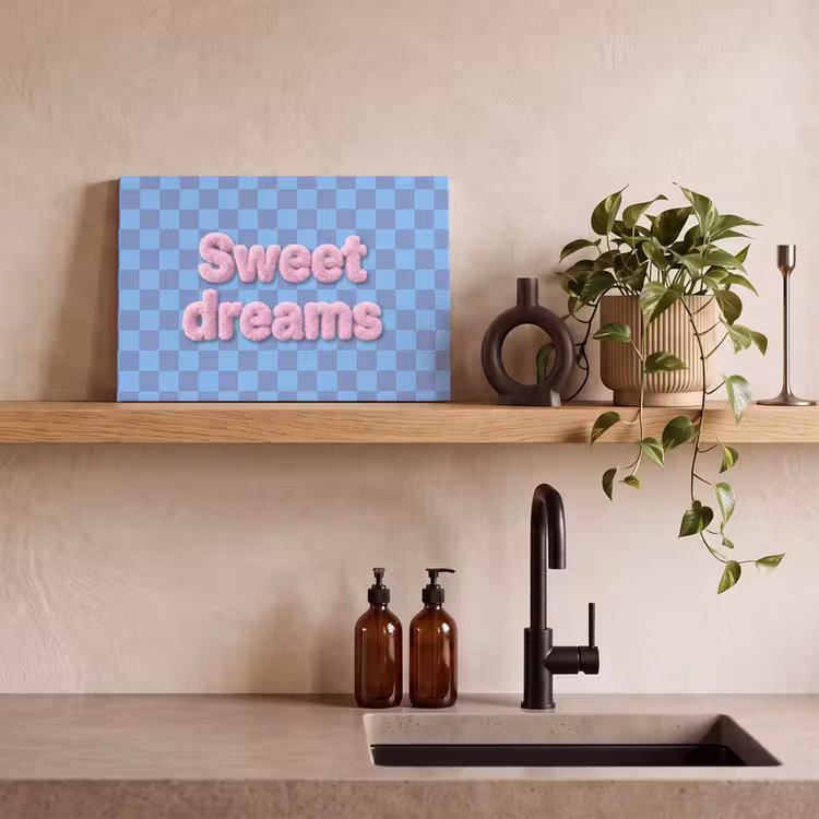 Sweet dreams - Vierkanten - Roze - Blauw canvas 2cm klein -uniquesellingpoint_afwerking-onlywow_DE