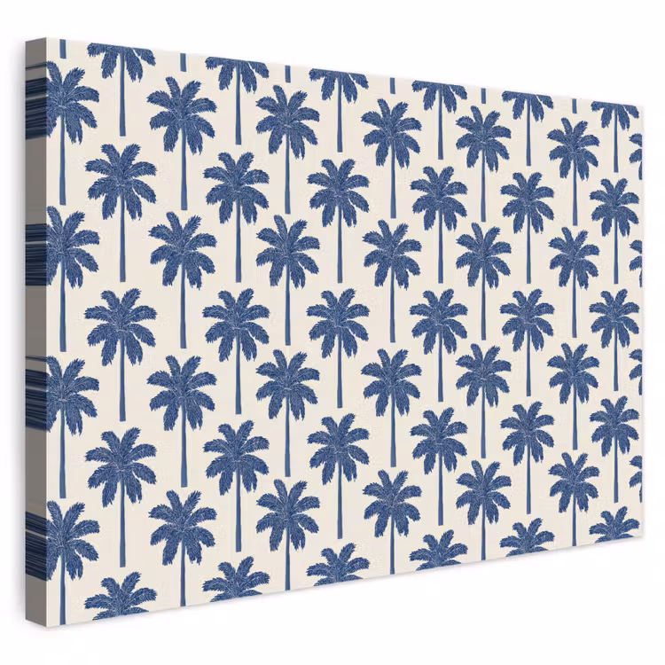 Symmetrisch - Palm - Blauw canvas 2cm klein 34 -3d
