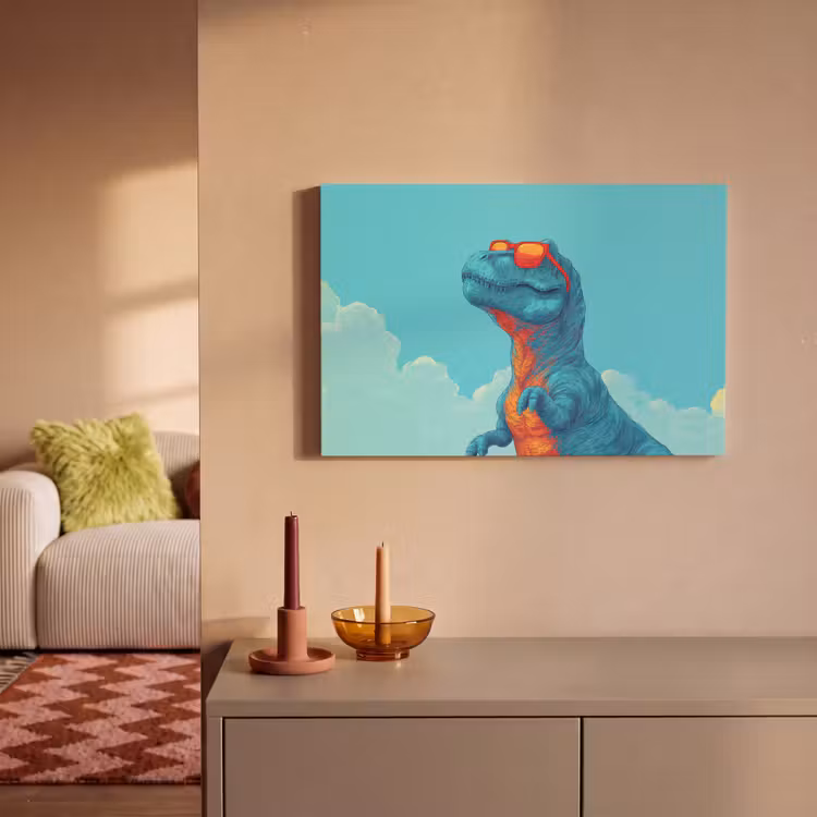 T-Rex - Blauw - Wolken - Zonnebril canvas 2cm klein -sfeer1