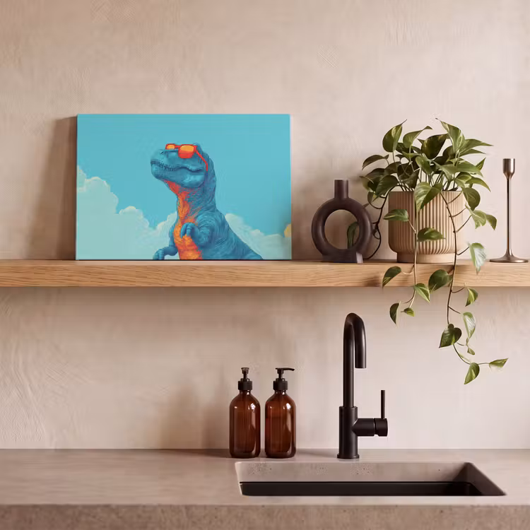 T-Rex - Blauw - Wolken - Zonnebril canvas 2cm klein -sfeer3