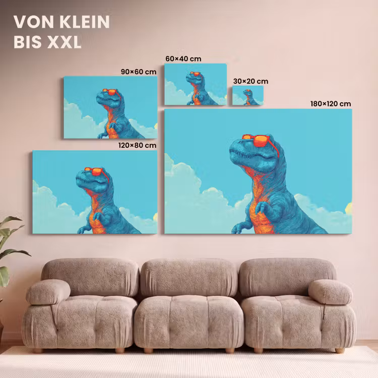 T-Rex - Blauw - Wolken - Zonnebril canvas 2cm klein -Xsfeer8_DE