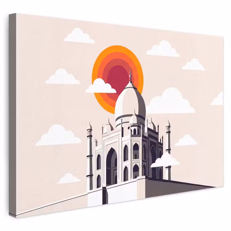 Taj Mahal - Zon - Koepel - Architectuur - India - Grafisch canvas 2cm klein -3d