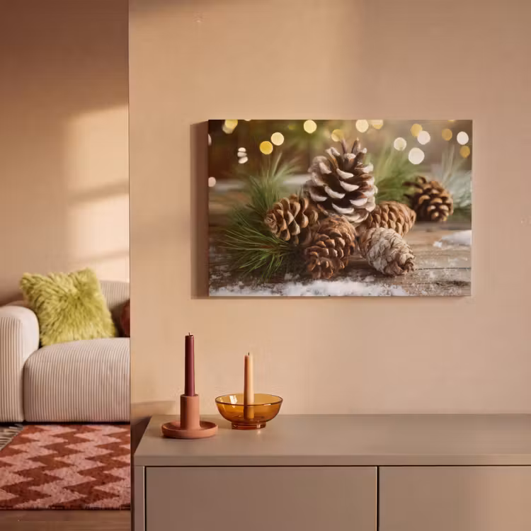Dennenappels - Kerstsfeer - Bruin - Groen canvas 2cm klein -sfeer1