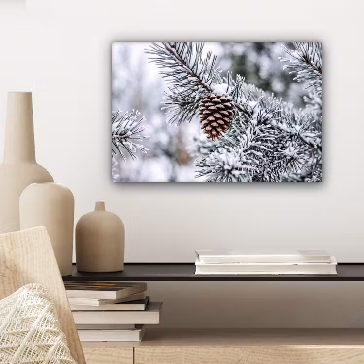 Dennenappel - Tak - Sneeuw - Winter - Sfeervol canvas 2cm klein -sfeer6