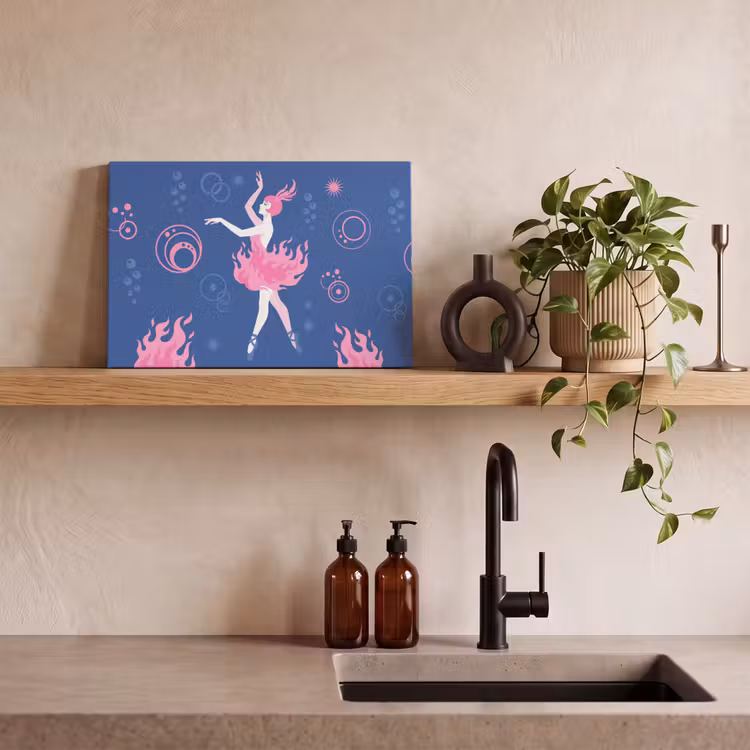Danseres - Vlammenrok - Abstract - Roze - Blauw canvas 2cm klein -sfeer3
