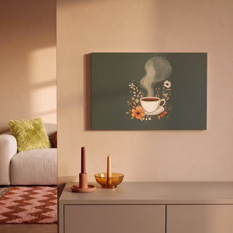 Kop - Bloemen - Groen - Koffie canvas 2cm klein -sfeer1