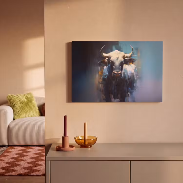 Stier - Zwart - Abstract - Horens canvas 2cm klein -sfeer1