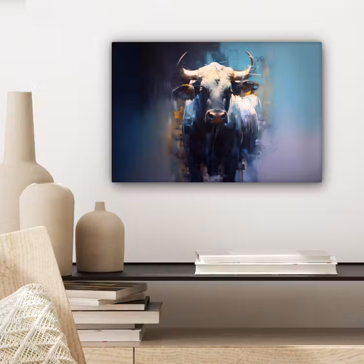 Stier - Zwart - Abstract - Horens canvas 2cm klein -sfeer6