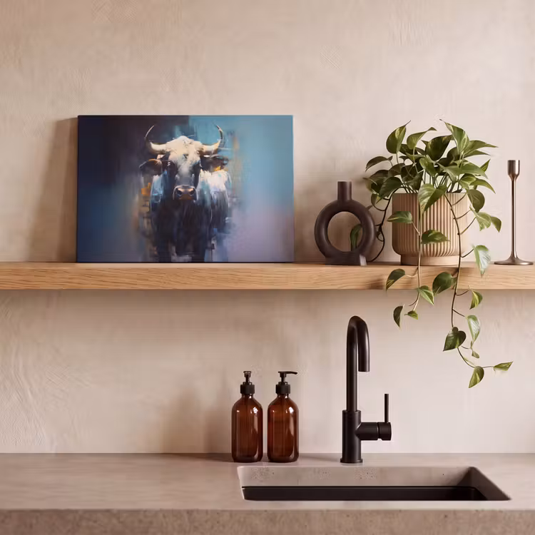 Stier - Zwart - Abstract - Horens canvas 2cm klein -closeup_print_DE