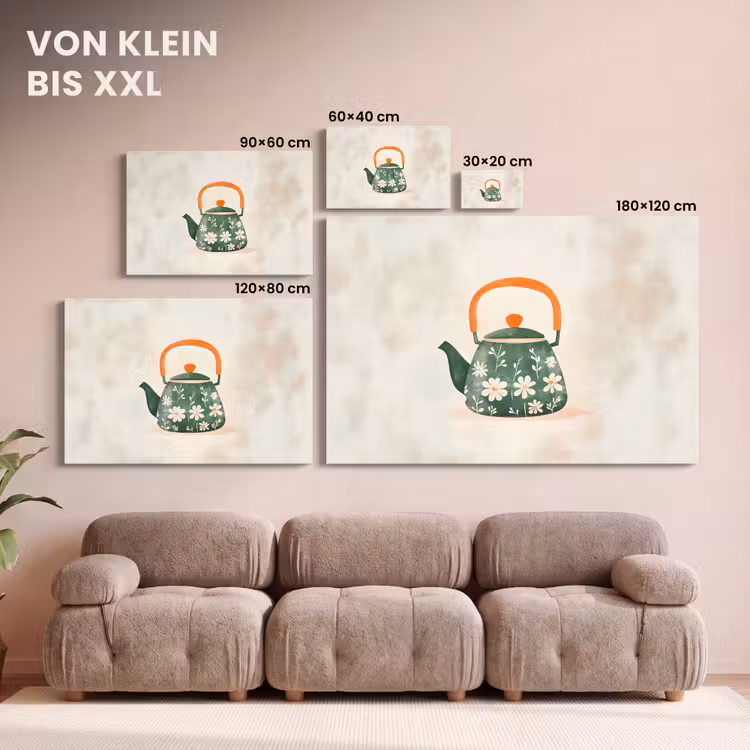 Theepot - Groen - Bloemen - Oranje canvas 2cm klein -Xsfeer8_DE