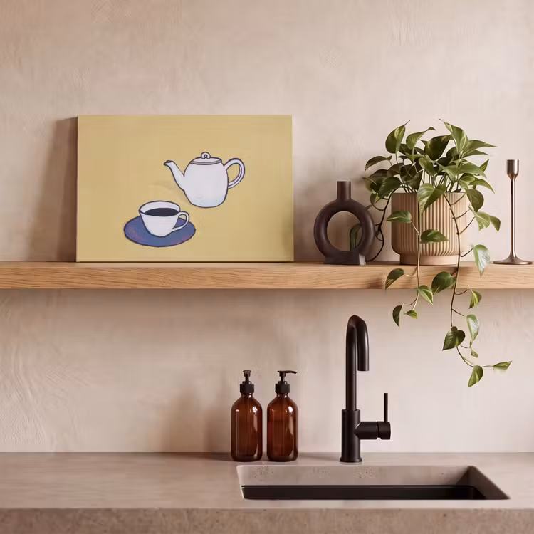 Theepot - Kopje - Beige - Illustratie canvas 2cm klein -sfeer6