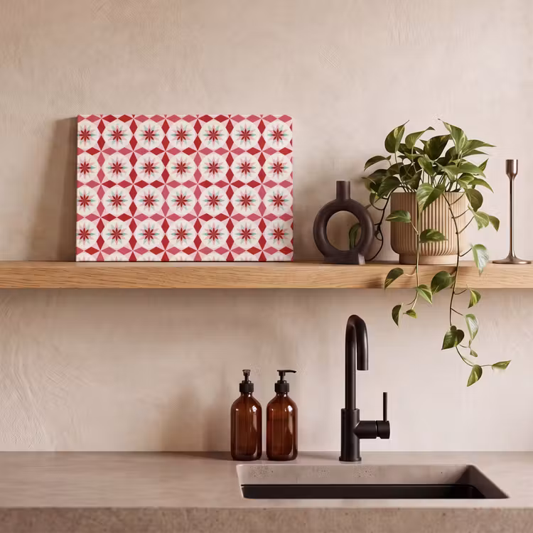 Tegelpatroon - Sterren - Retro - Roze - Mintgroen canvas 2cm klein 34 -sfeer3
