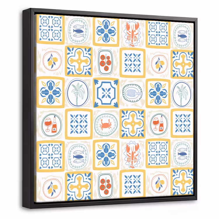 Tegels - Patroon - Zomer - Geel Canvas met baklijst klein 1124 -threedimensional_3d_global