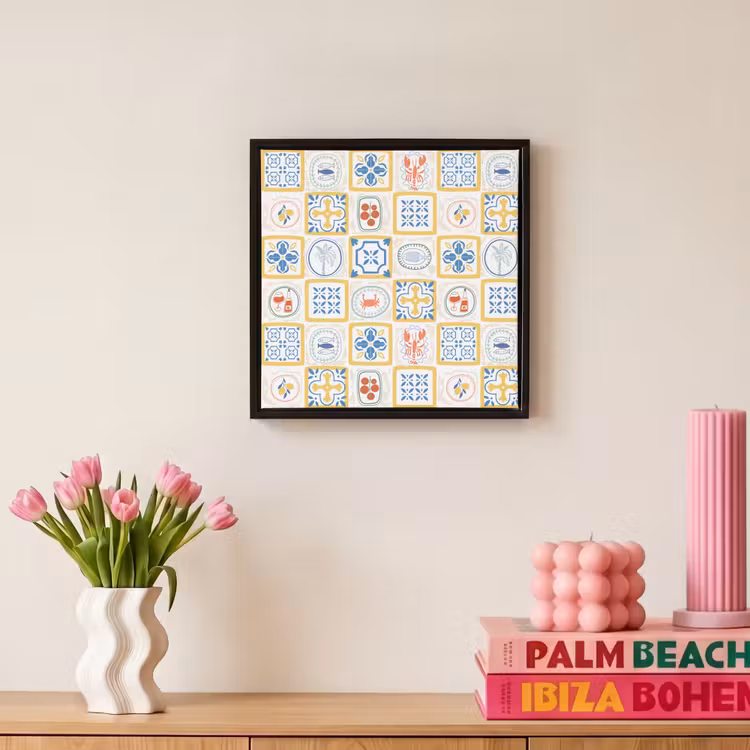 Tegels - Patroon - Zomer - Geel Canvas met baklijst klein 1124 -atmosphere_sfeer1_global