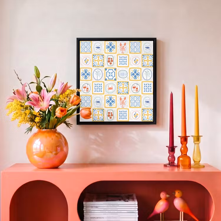 Tegels - Patroon - Zomer - Geel Canvas met baklijst klein 1124 -atmosphere_sfeer3_global