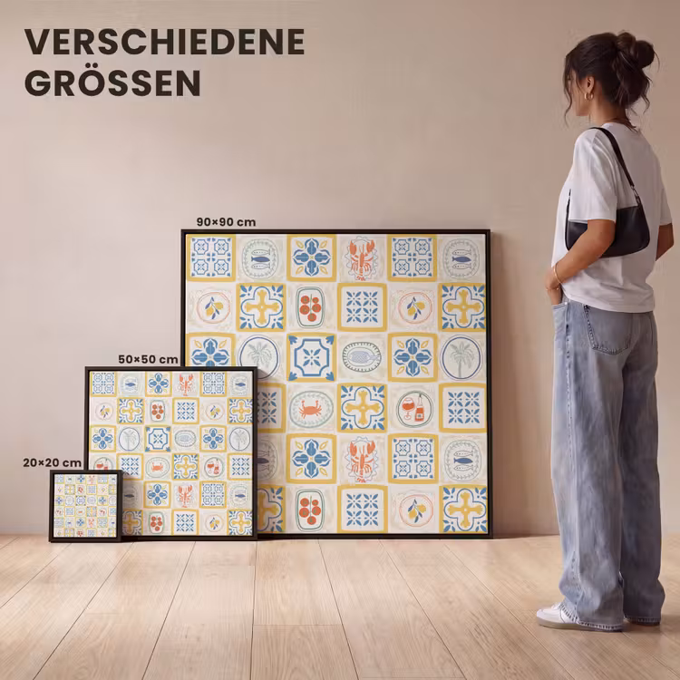 Tegels - Patroon - Zomer - Geel Canvas met baklijst klein 1124 -comparison_formatenoverzicht_DE