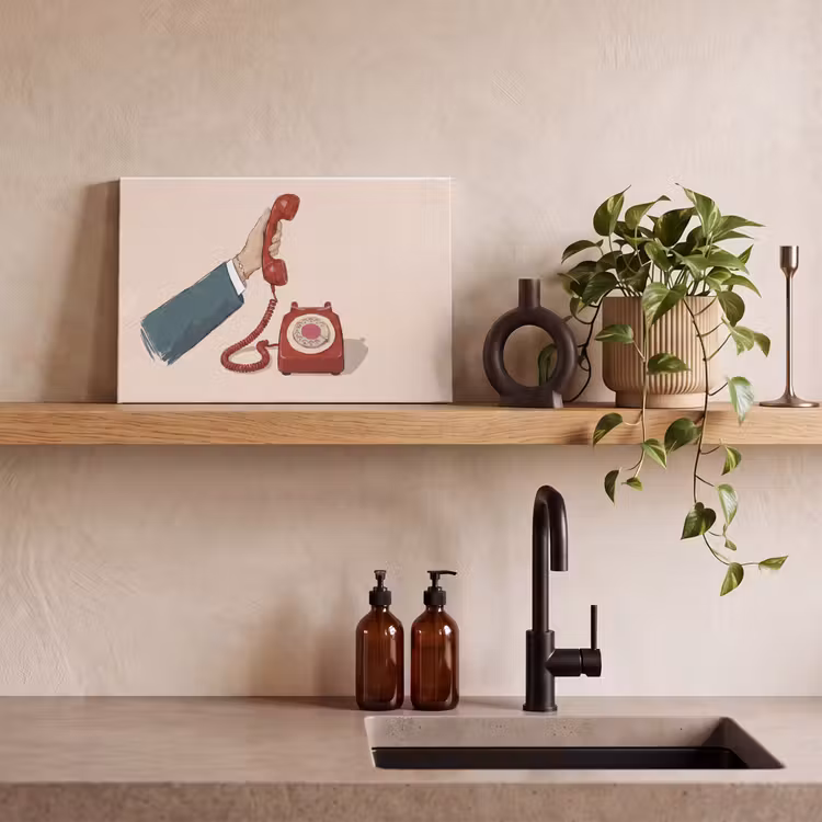 Telefoon - Hand - Vintage - Communicatie - Rood canvas 2cm klein -sfeer3