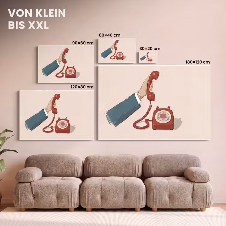 Telefoon - Hand - Vintage - Communicatie - Rood canvas 2cm klein -Xsfeer8_DE