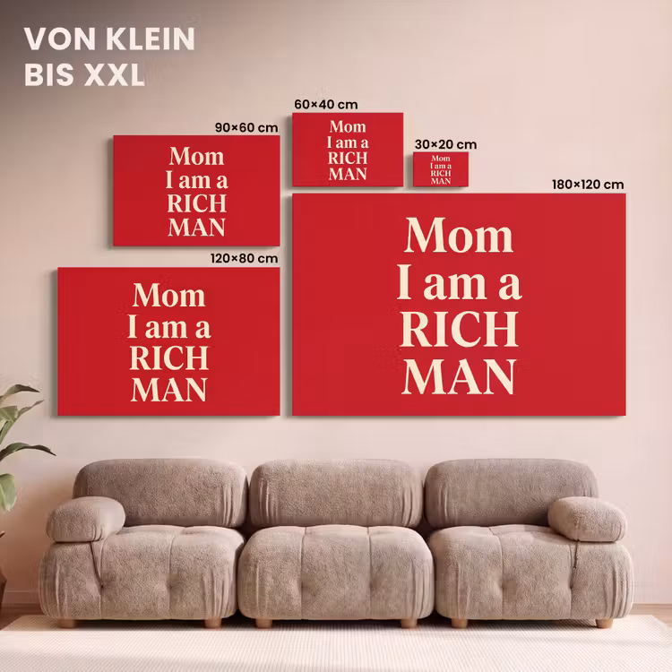 Tekst - Rijkdom - Motivatie - Rood - Modern canvas 2cm klein -Xsfeer8_DE
