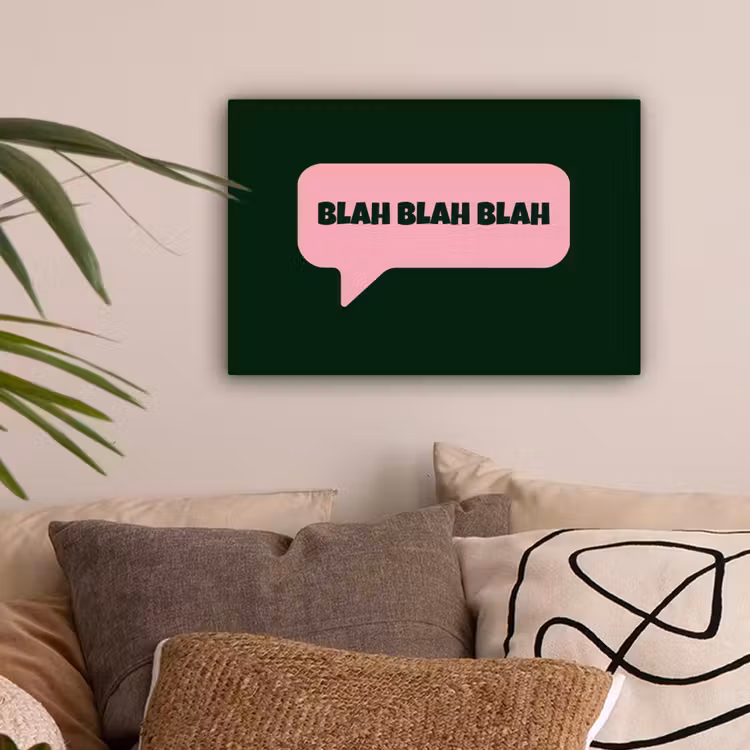 Tekstwolk - BLAH BLAH BLAH - Roze canvas 2cm klein -sfeer1