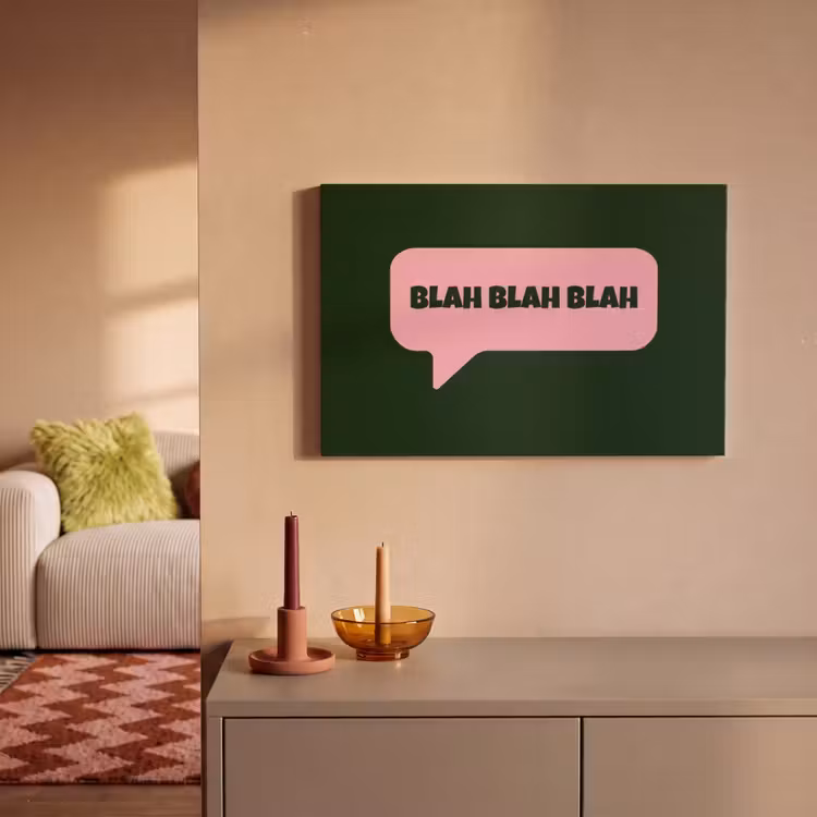 Tekstwolk - BLAH BLAH BLAH - Roze canvas 2cm klein -sfeer1