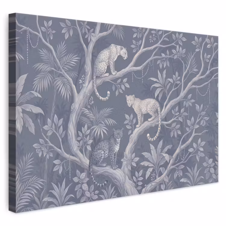 Dieren - Jungle - Illustratie - Bomen - Blauw canvas 2cm klein -3d