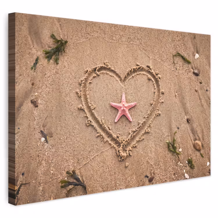 Dieren - Hart - Strand - Zand - Roze canvas 2cm klein -3d