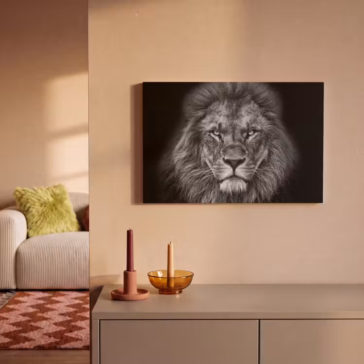 Dieren - Leeuw - Zwart - Wit - Portret canvas 2cm klein -sfeer1
