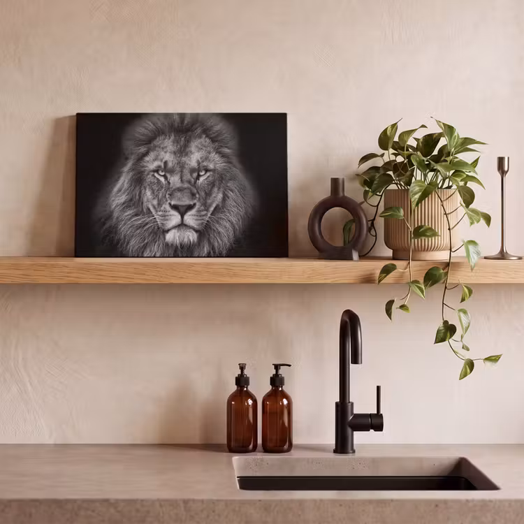 Dieren - Leeuw - Zwart - Wit - Portret canvas 2cm klein -sfeer3