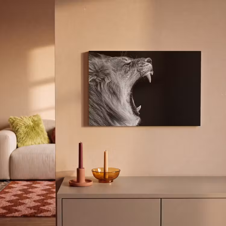 Dieren - Leeuw - Zwart - Wit - Portret canvas 2cm klein -sfeer1