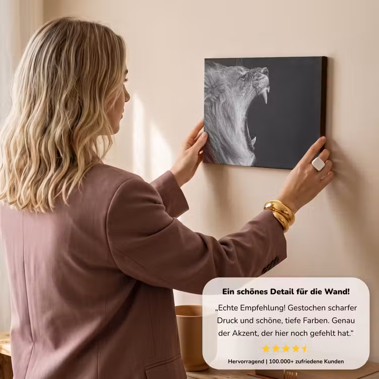 Dieren - Leeuw - Zwart - Wit - Portret canvas 2cm klein -Xsfeer7_DE