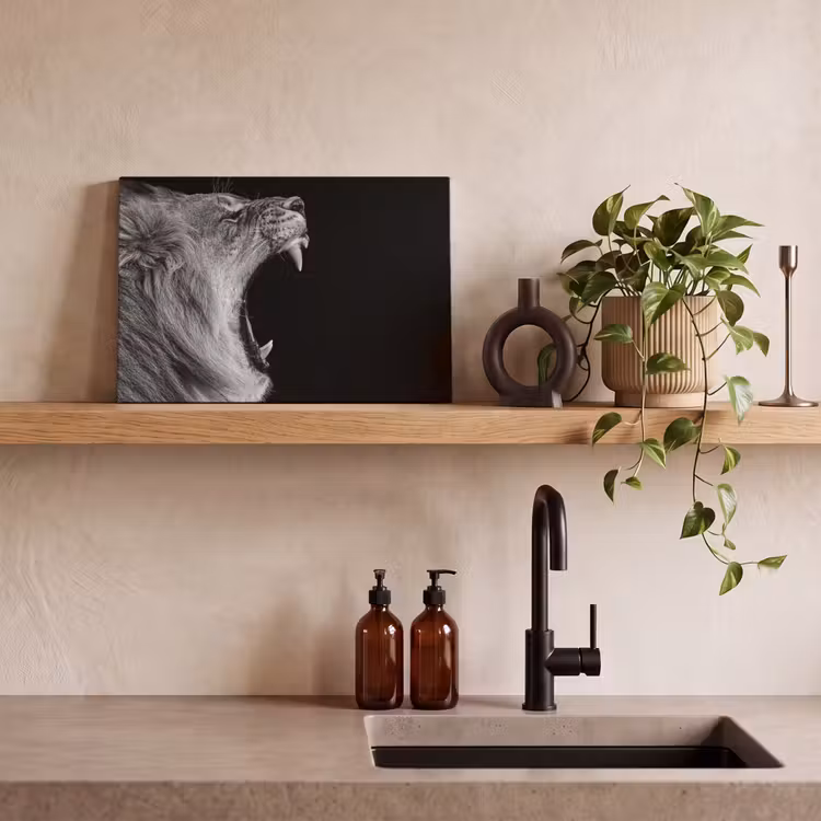 Dieren - Leeuw - Zwart - Wit - Portret canvas 2cm klein -sfeer3