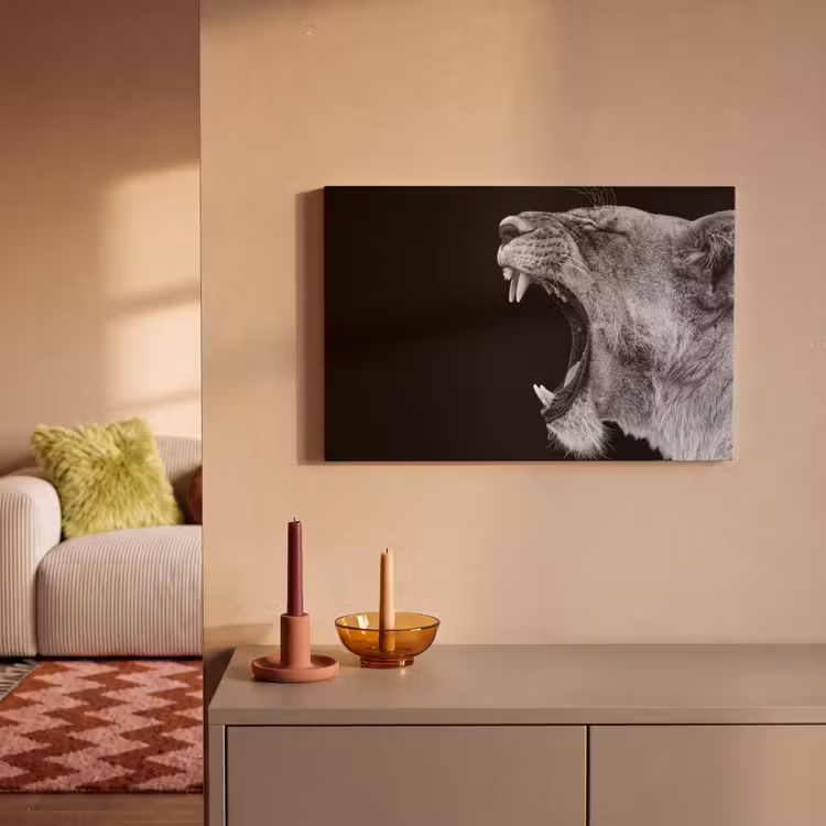 Dieren - Leeuw - Zwart - Wit - Portret canvas 2cm klein -sfeer1