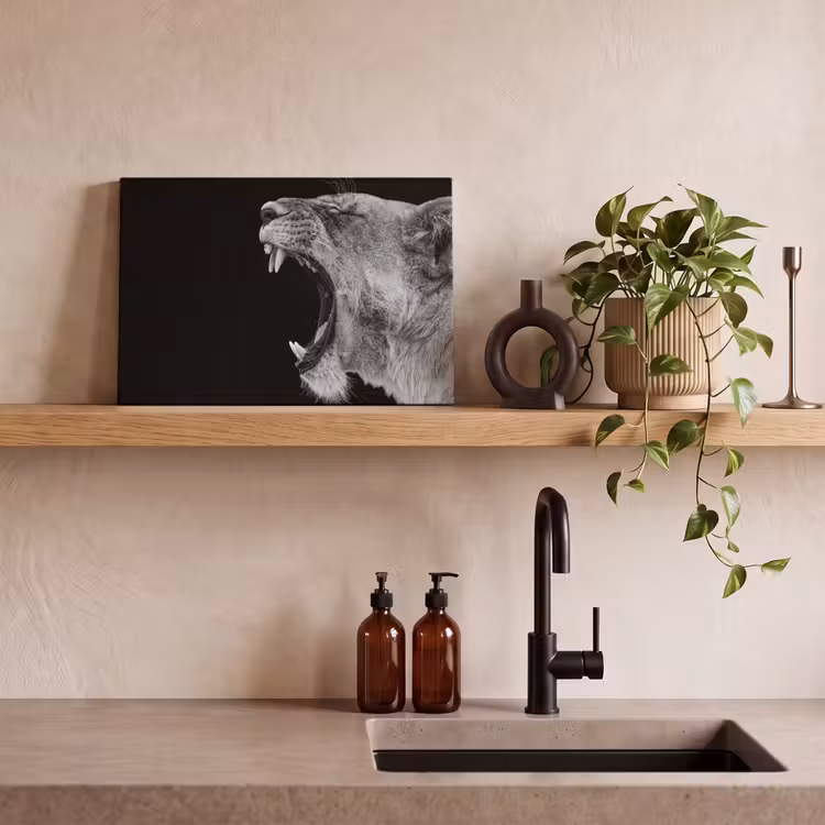 Dieren - Leeuw - Zwart - Wit - Portret canvas 2cm klein -sfeer3