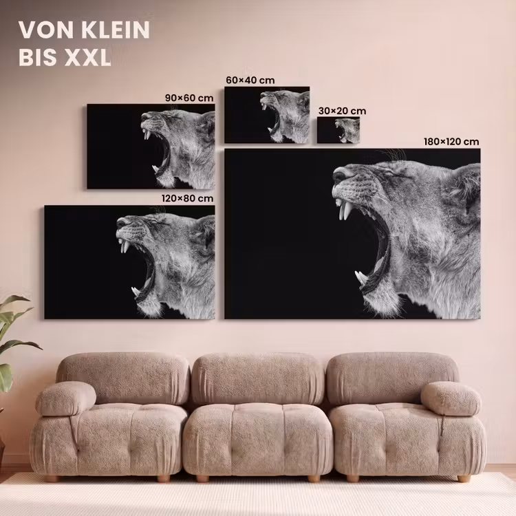 Dieren - Leeuw - Zwart - Wit - Portret canvas 2cm klein -Xsfeer8_DE