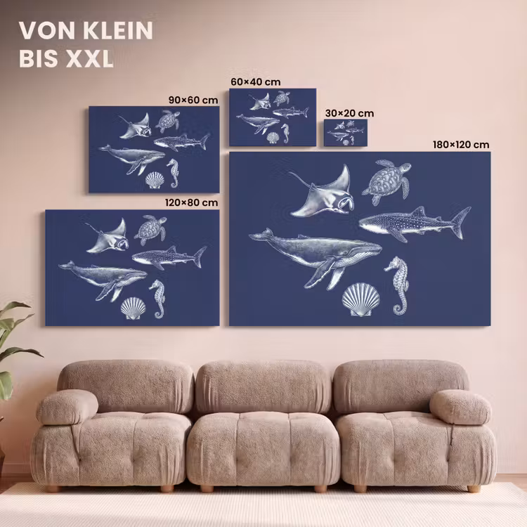 Dieren - Zeeleven - Oceaan - Graveren - Blauw canvas 2cm klein -Xsfeer8_DE